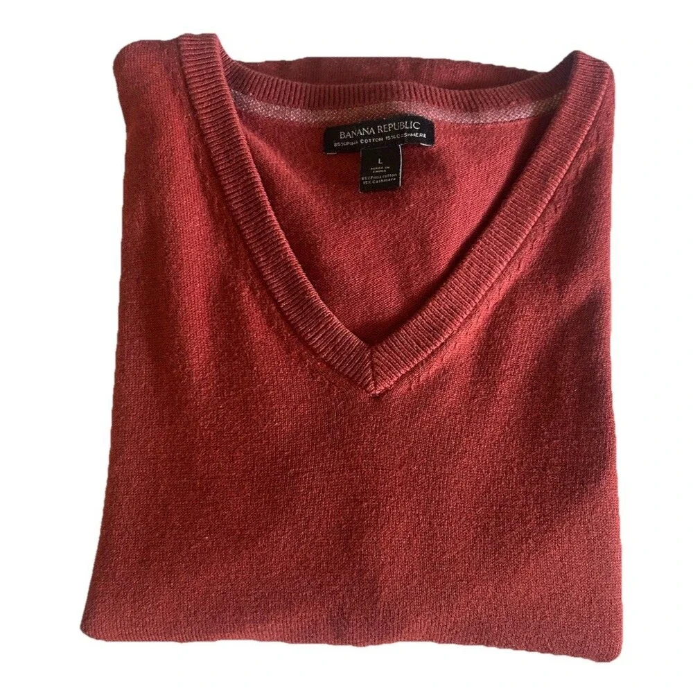 Banana Republic Men's L Pima Cotton Cashmere Brick Red V Neck Sweater Pullover